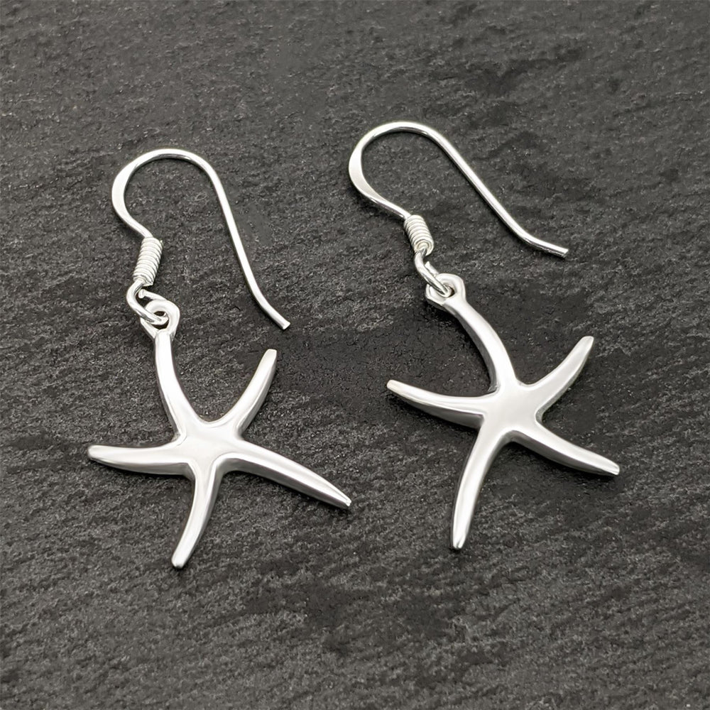 Sterling Silver Starfish Dangle Earrings With Hooks Beach Inspired