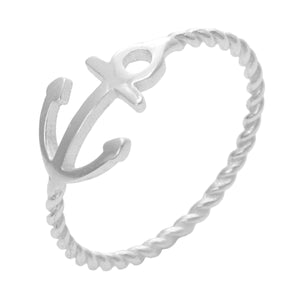 
                  
                    Sterling Silver Nautical Anchor Ring Stackable Twisted Rope Band
                  
                