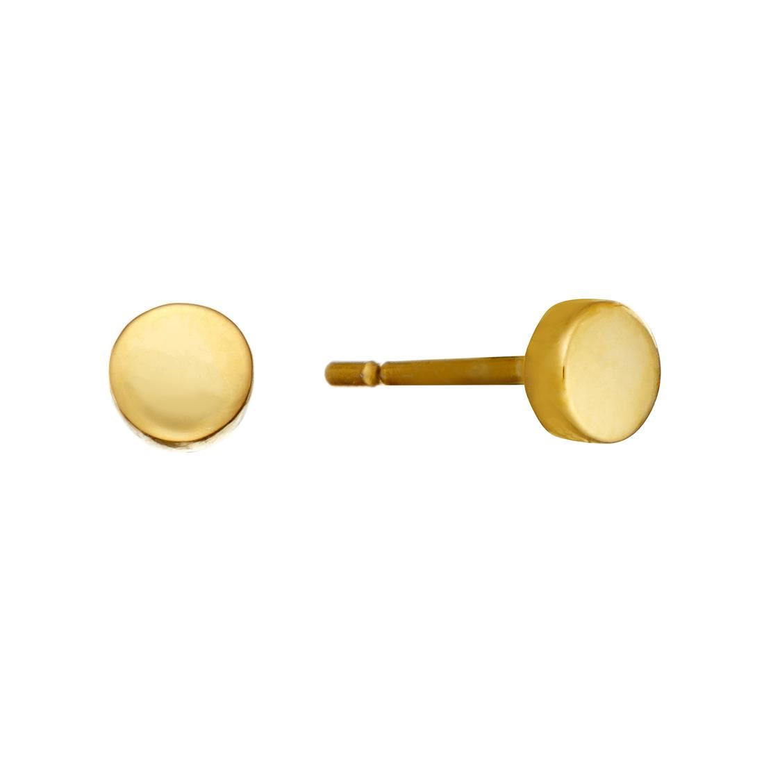 Gold Plated Sterling Silver Small Round Flat Circle Stud Earrings