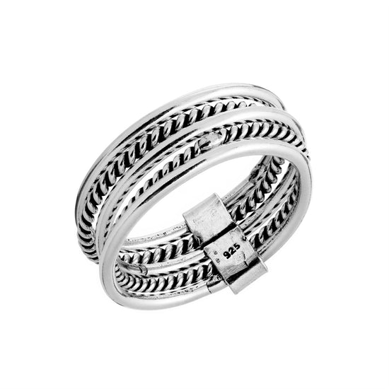 Sterling Silver Wide Twist Rope Ring Boho Bali Style Multi-Band