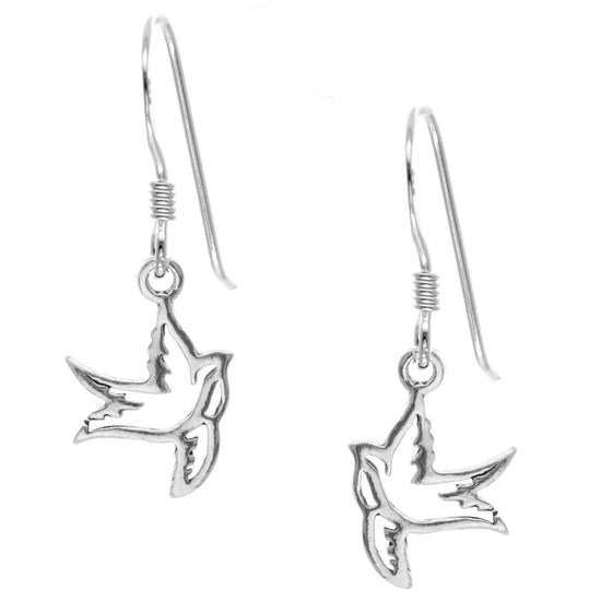 Sterling Silver Cut-Out Flying Bird Swallow Dove Dangle Earrings
