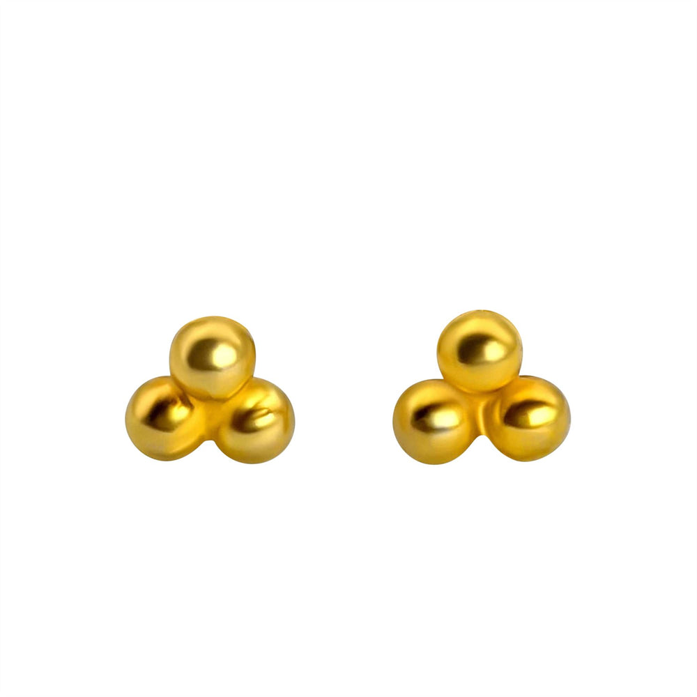Gold Plated Sterling Silver Triple Ball Studs Dotwork Stud Earrings