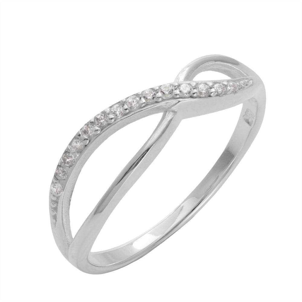 
                  
                    Sterling Silver CZ Cubic Zirconia Infinity Symbol Crossover Band Ring
                  
                