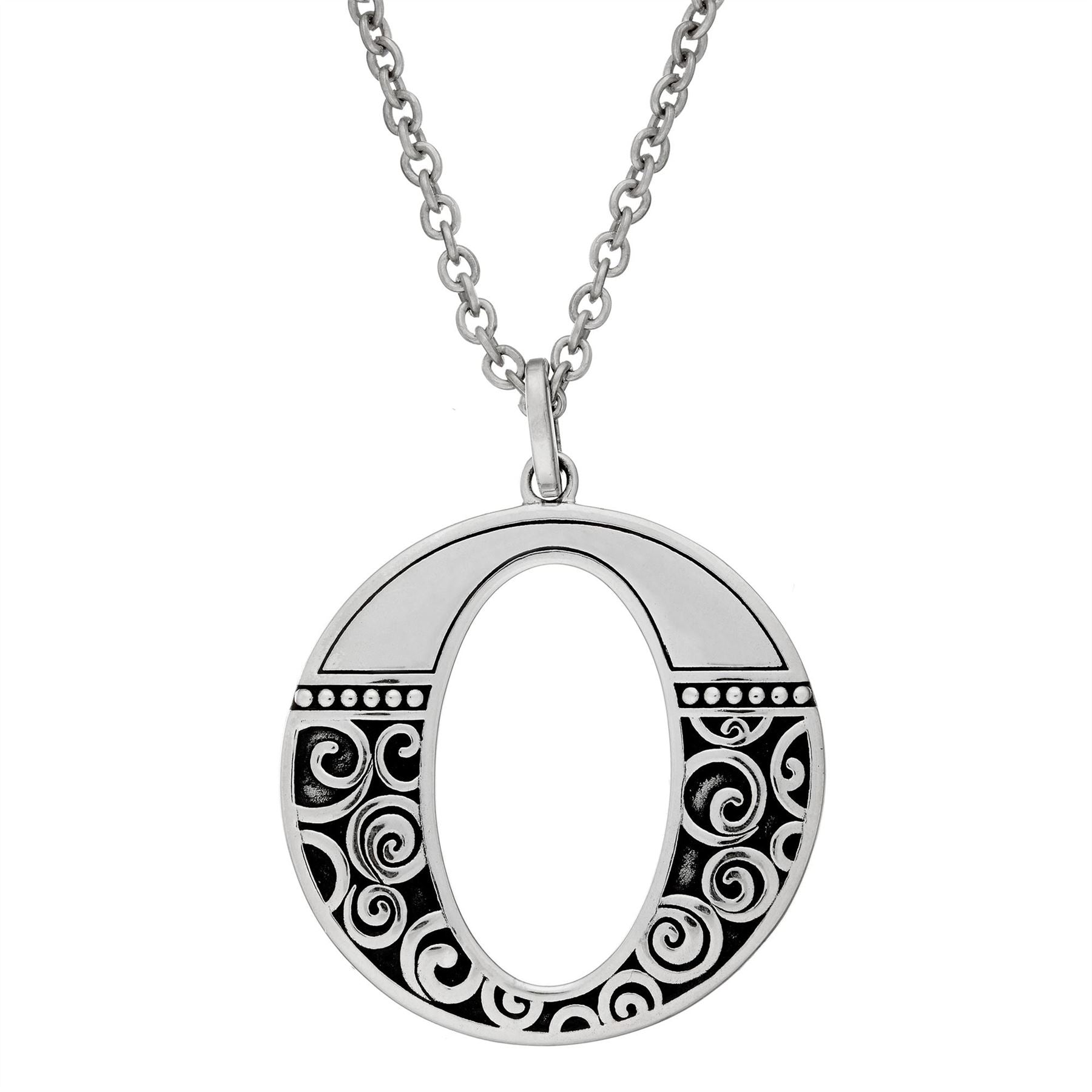 Sterling Large Round Open Oval Spiral Filigree Pendant Necklace