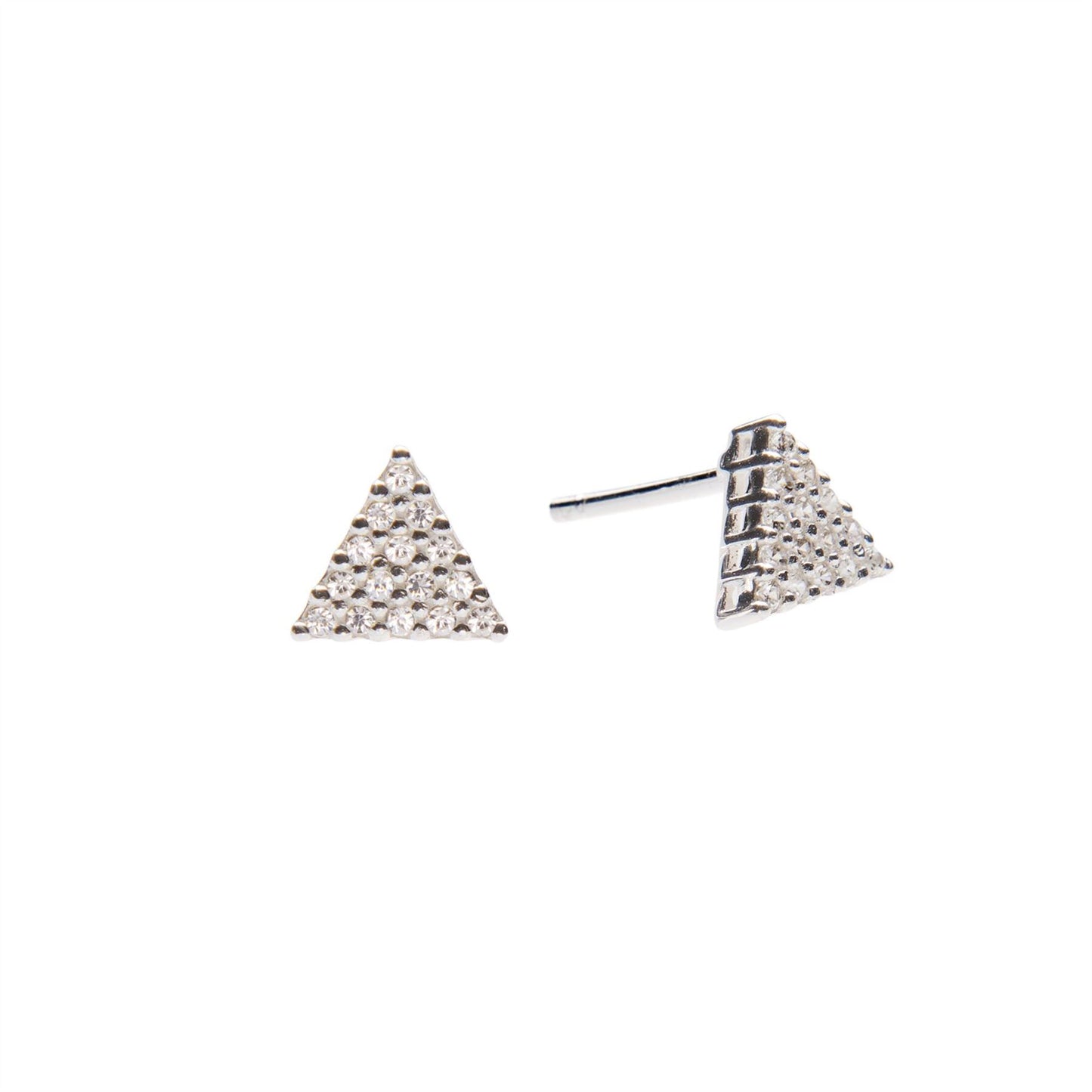 Sterling Silver Cubic Zirconia Triangle Stud Earrings - Silverly