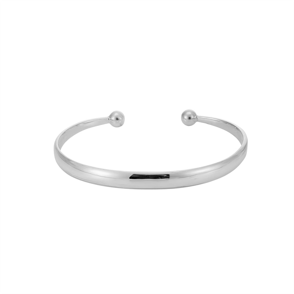 Sterling Silver Classic Flat Curved Edge Adjustable Torque Bangle