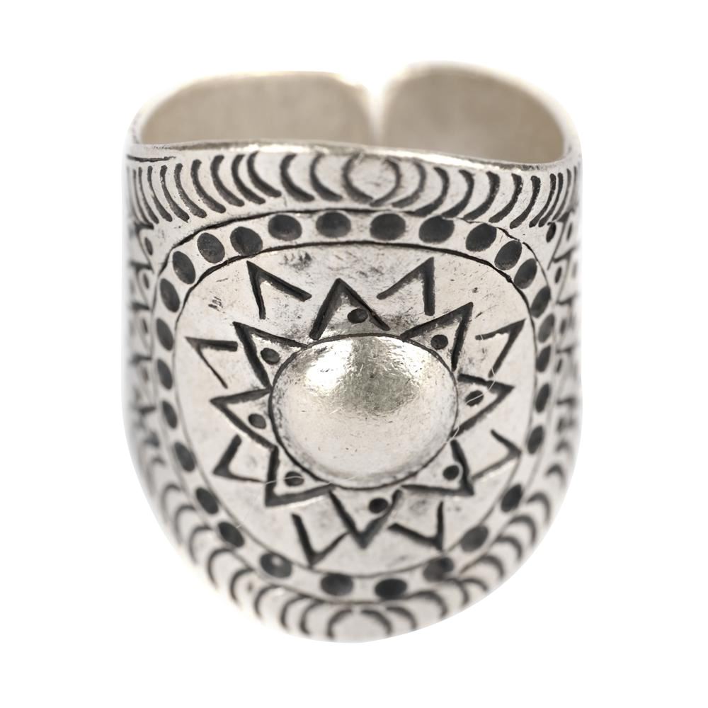 Karen Hill Tribe Silver Chunky Wide Sun Pattern Ring Adjustable