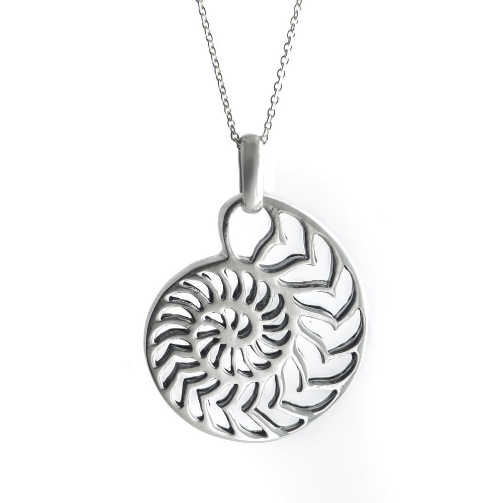 Sterling Silver Large Nautilus Ammonite Seashell Pendant Necklace