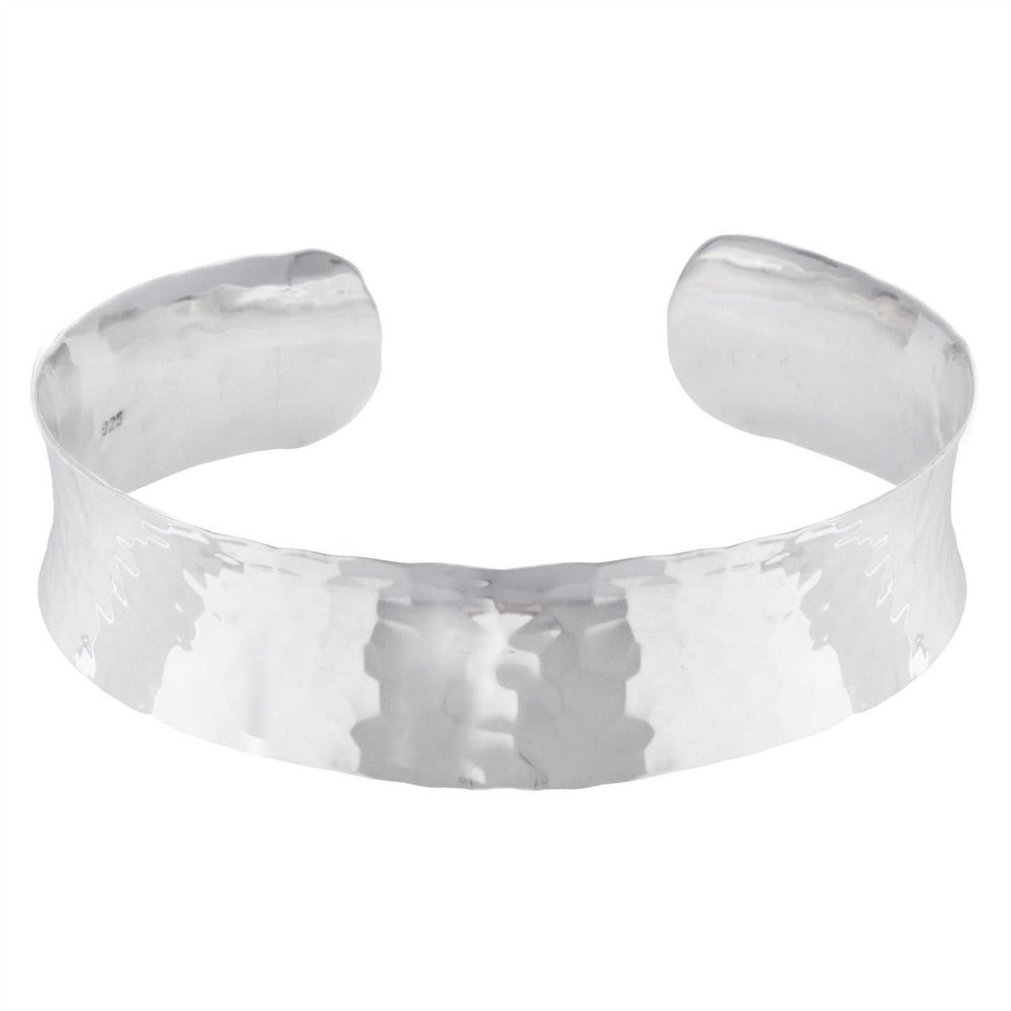 925 sterling silver hammered cuff bangle — adjustable concave design for women