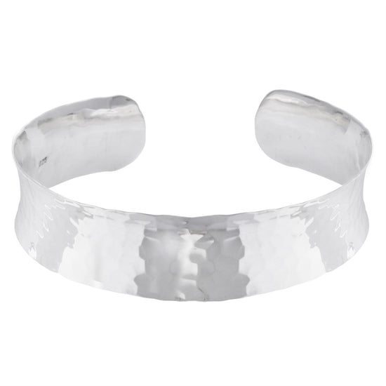 925 sterling silver hammered cuff bangle — adjustable concave design for women
