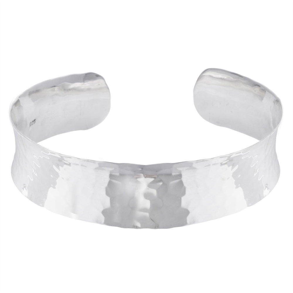 Sterling Silver Wide Hammered Bangle Adjustable Concave Cuff Bracelet