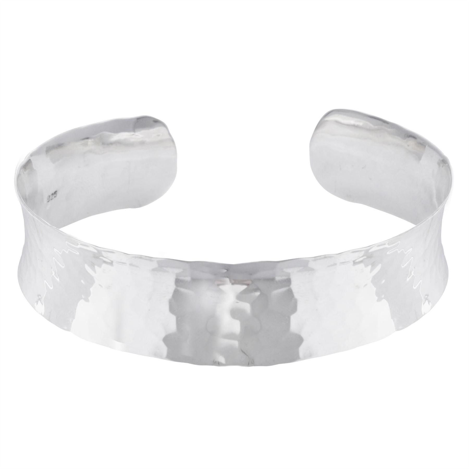 Sterling Wide Hammered Cuff Bangle Adjustable Concave Bracelet