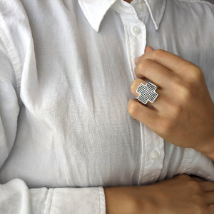 
                  
                    Sterling Silver Extra Chunky Dotted Greek Cross Ring Thick Band
                  
                