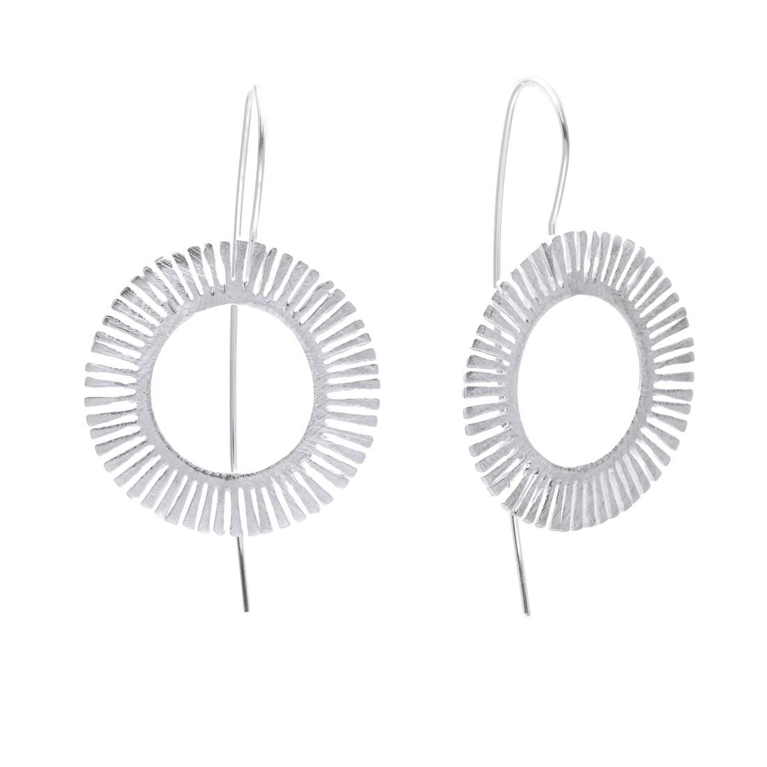 Sterling Silver Round Sun Halo Earrings - Silverly