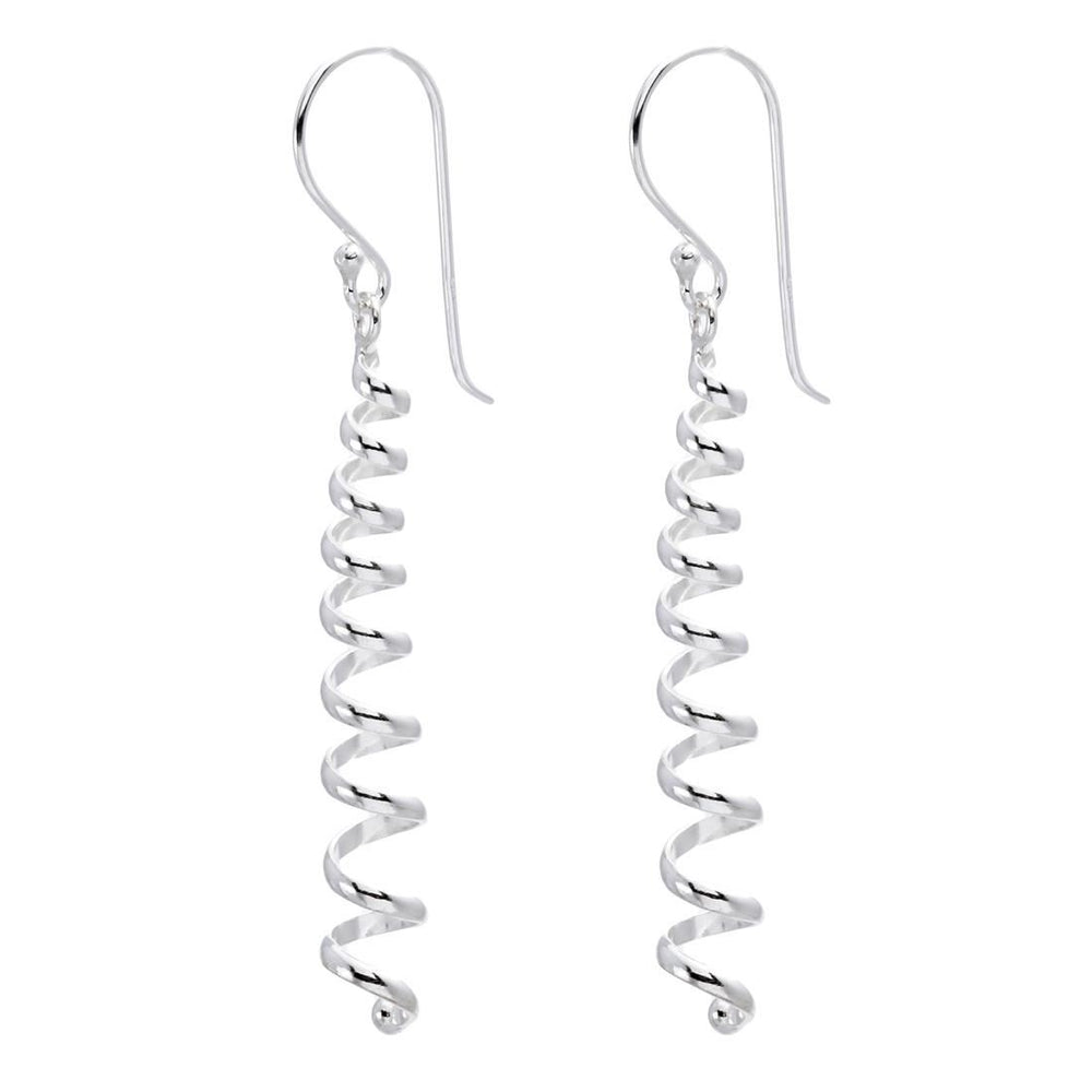 Sterling Silver Corkscrew Twist Drop Earrings Swirl Spiral Design