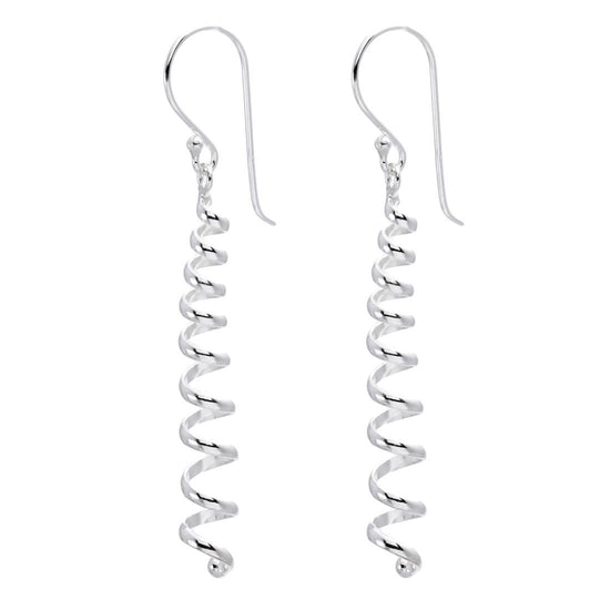 Sterling Silver Corkscrew Twist Drop Earrings Swirl Spiral Design