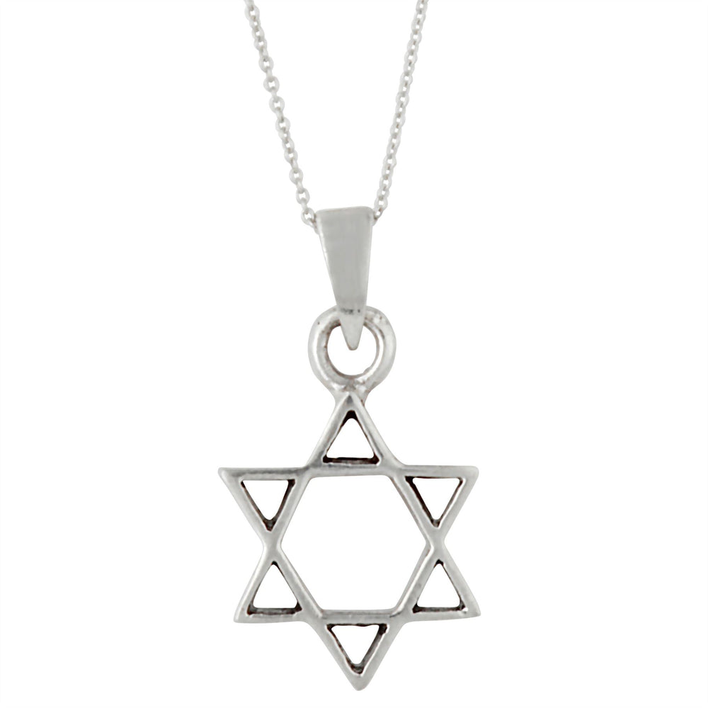 Sterling Silver Simple Cut-Out Open Star of David Pendant Necklace