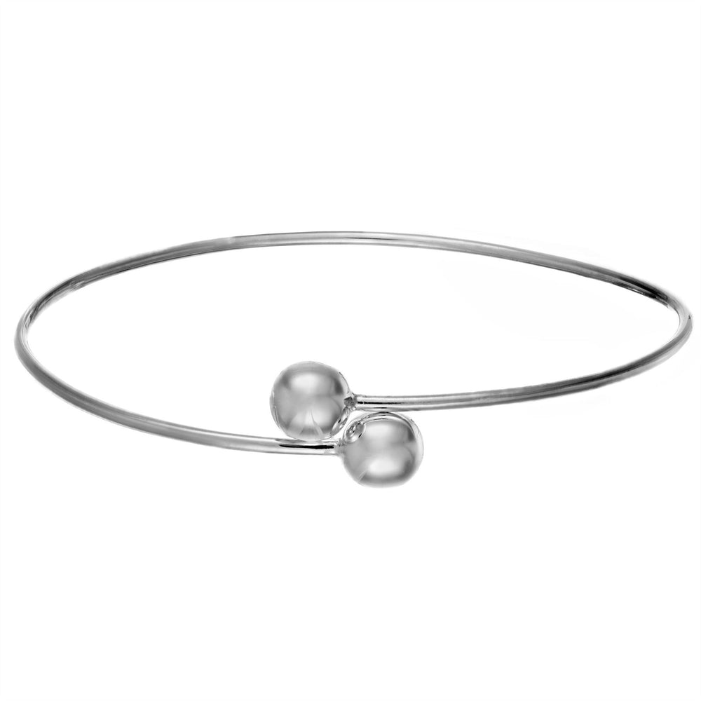 Sterling Silver Double Ball Overlapping Wrap Thin Adjustable Bangle