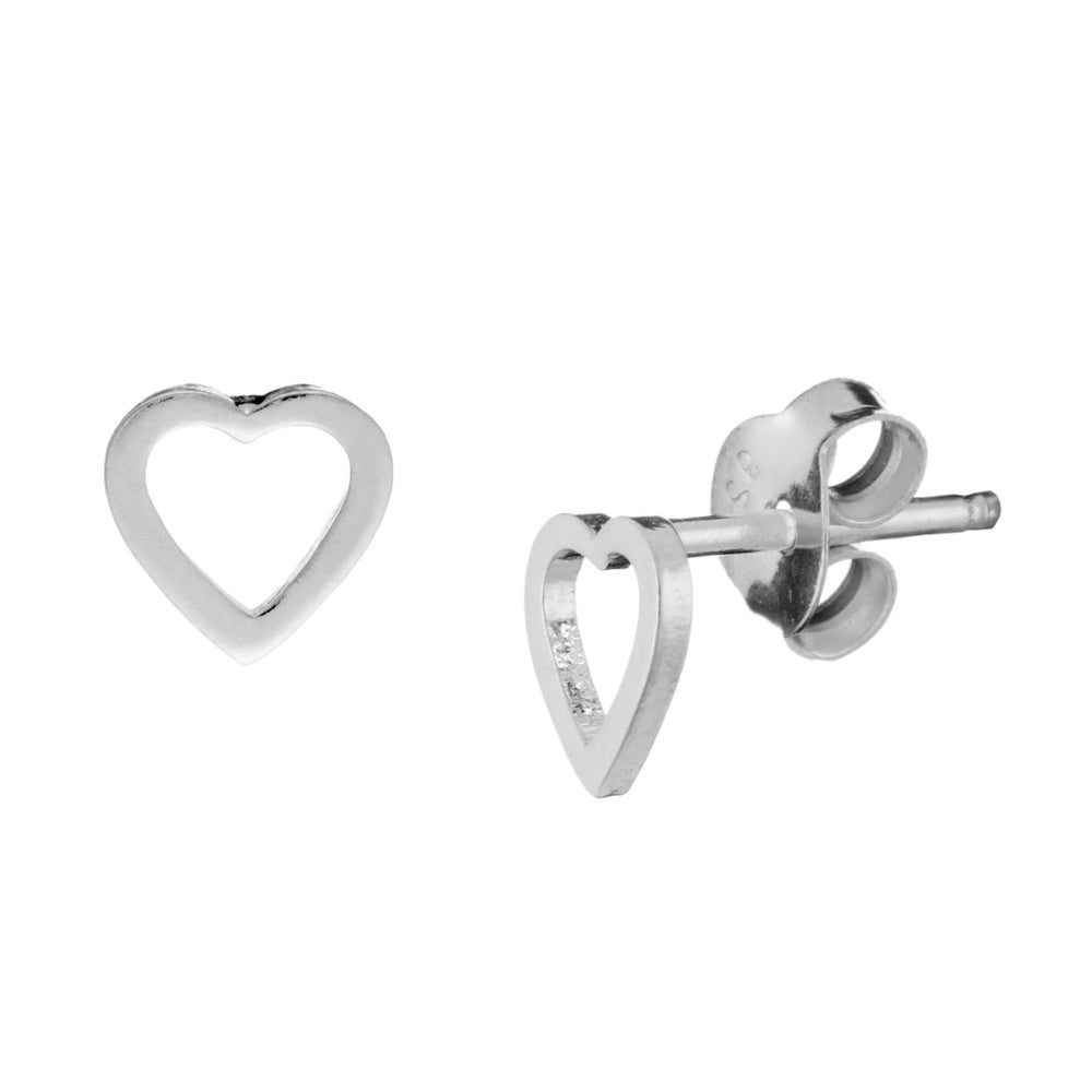 Sterling Silver Flat Cut-Out Love Heart Stud Earrings Small Studs