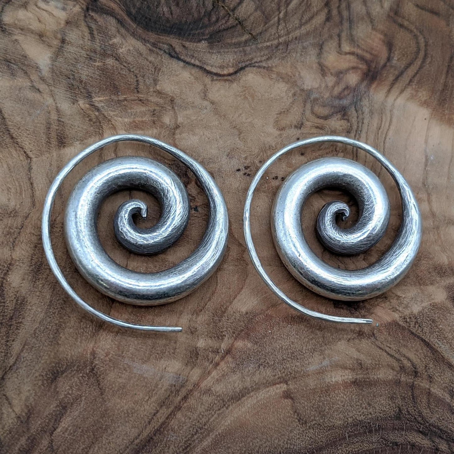
                  
                    Pure Silver Hill Tribe Spiral Threader Earrings Tribal Hoops
                  
                