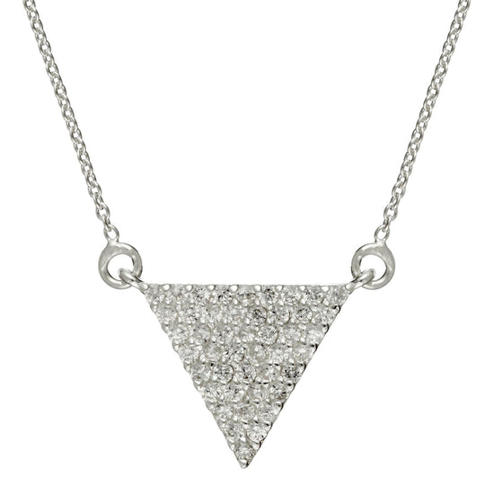 Sterling Silver Cubic Zirconia Triangle Necklace Geometric Pendant