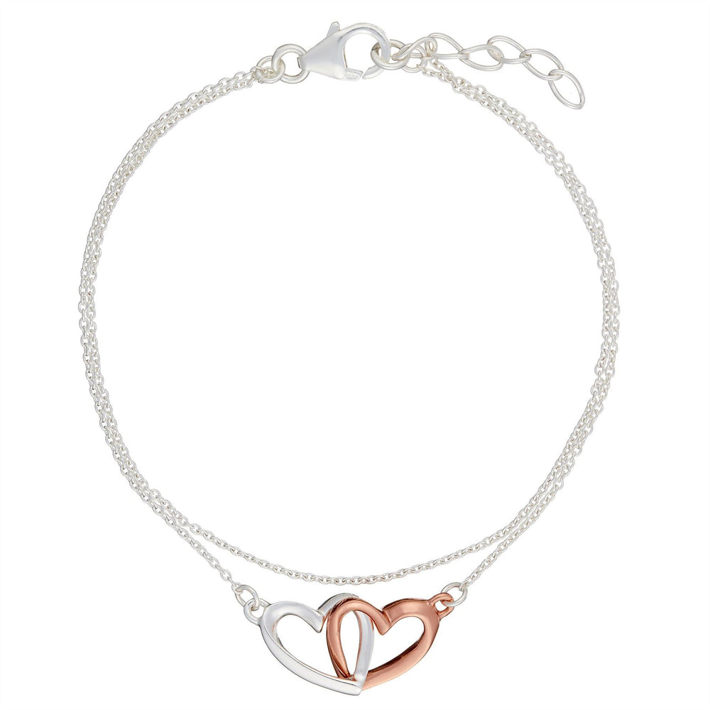 Rose Gold Plated Sterling Silver Double Heart Chain Link Bracelet