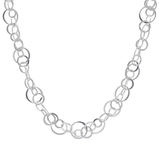 Sterling Silver Statement Interlocking Circles Modern Chain Necklace