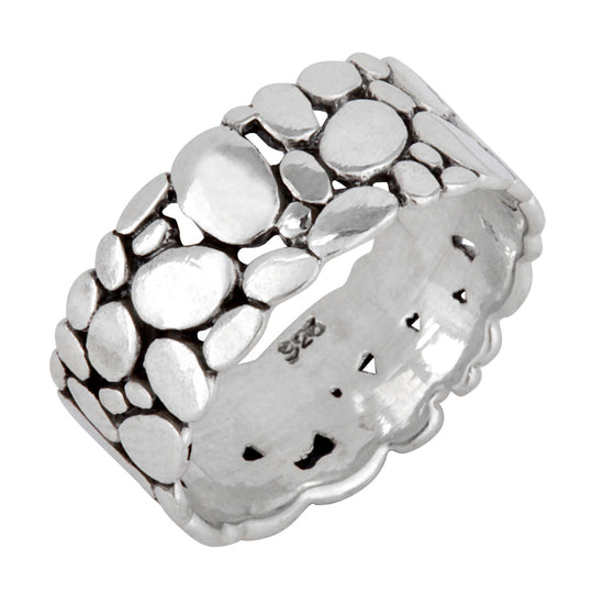 
                    
                      Sterling Silver Pebble Stone Pattern Band Ring - Silverly
                    
                  