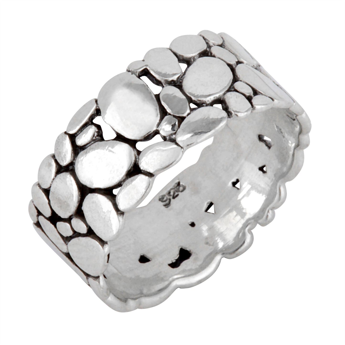 Sterling Silver Pebble Stone Pattern Band Ring - Silverly