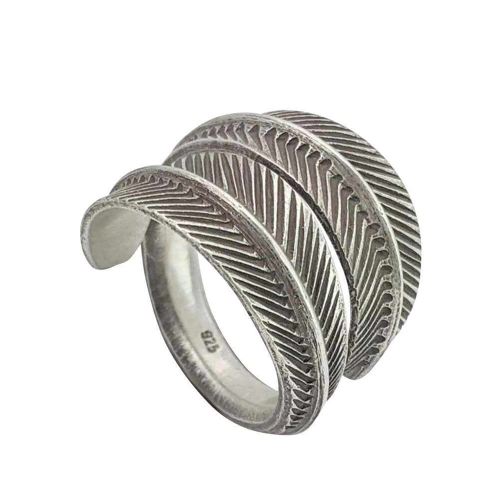 Karen Hill Tribe Silver Boho Wraparound Feather Leaf Ring