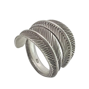 
                  
                    Karen Hill Tribe Silver Boho Wraparound Feather Leaf Ring
                  
                