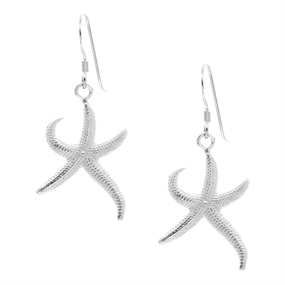 Sterling Silver Satin Finish Textured Starfish Dangle Earrings