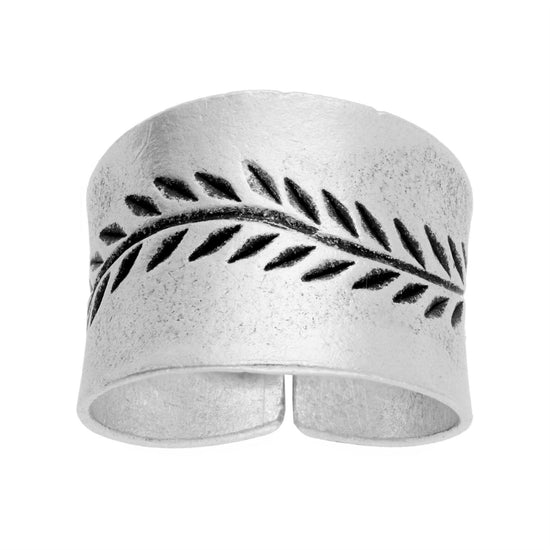 Karen Hill Tribe Silver Wide Engraved Leaf Vine Adjustable Ring