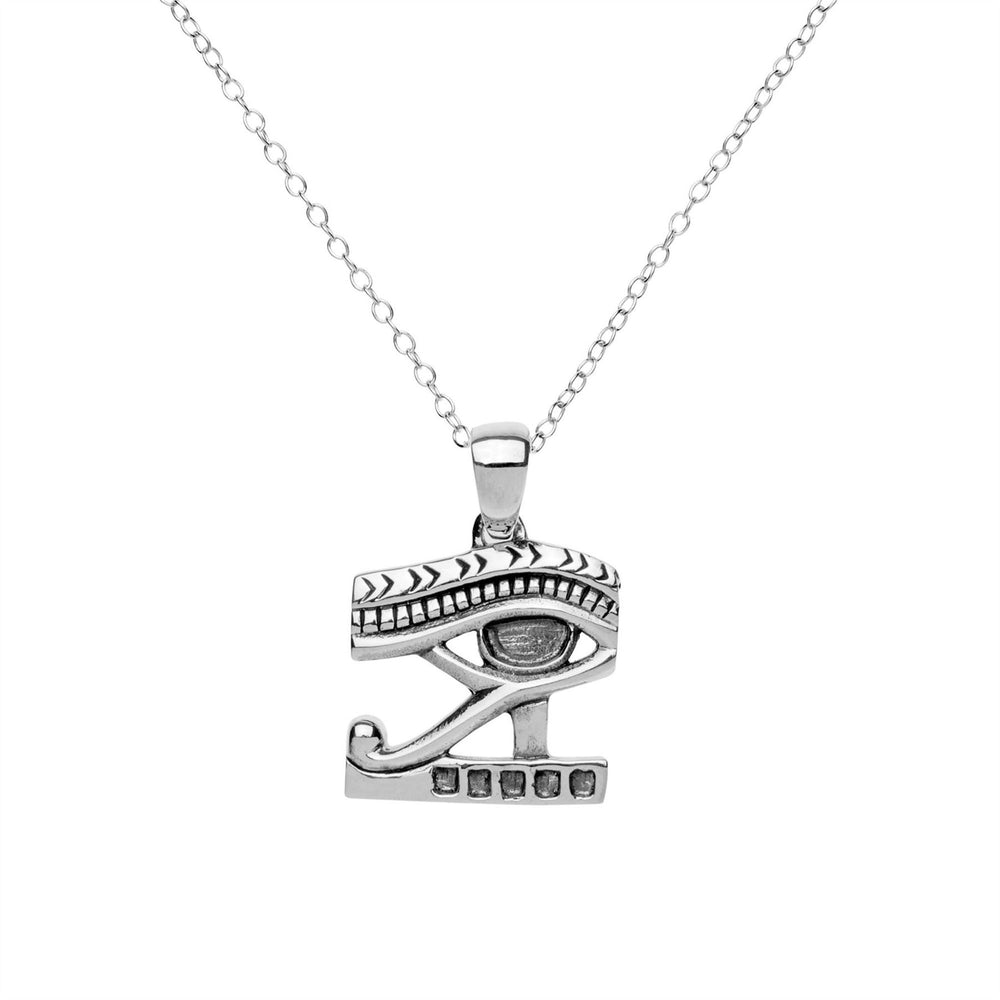 Sterling Silver Egyptian Hieroglyphic Eye of Horus Pendant Necklace