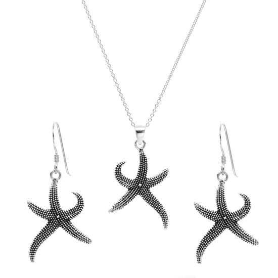 Sterling Silver Oxidised Textured Ocean Starfish Jewellery Set