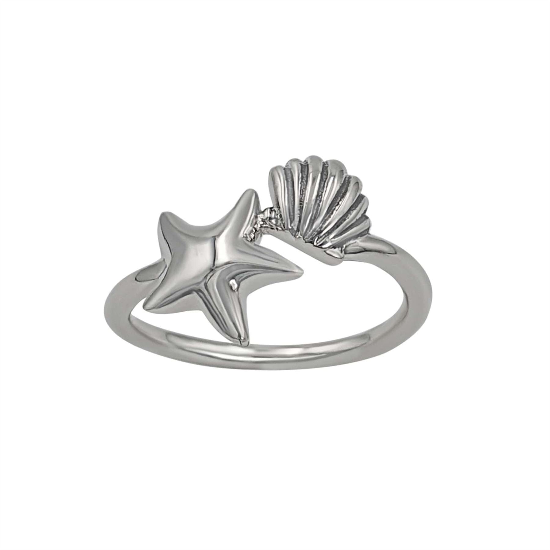 Sterling Starfish Scallop Seashell Ring Ocean Stacking Thin Band