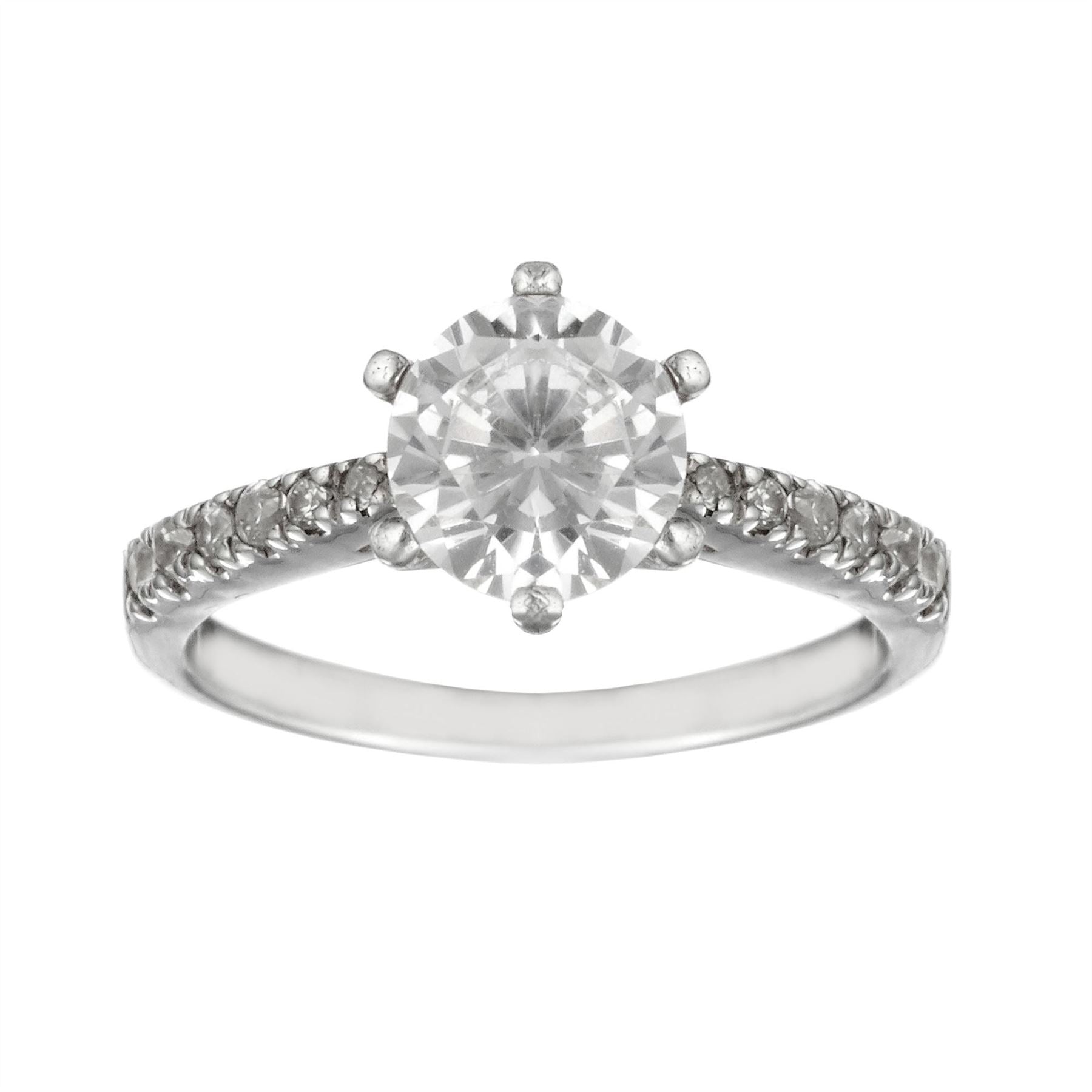 Sterling Six Claw Cubic Zirconia Solitaire Engagement Ring