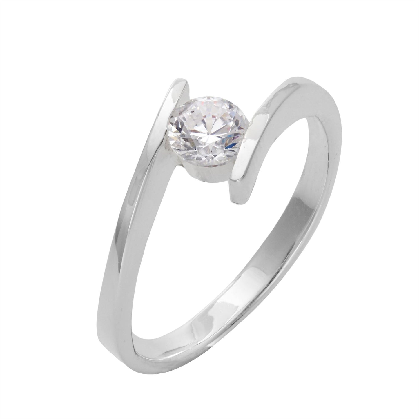 
                  
                    Sterling Silver Round Cubic Zirconia Solitaire Engagement Bypass Ring
                  
                