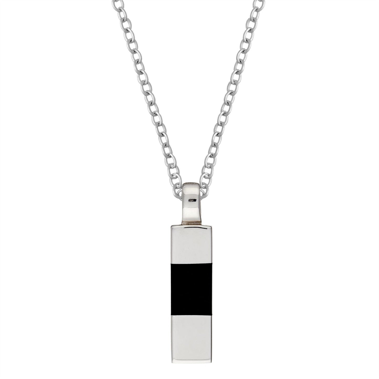 Sterling Silver Black Onyx Long Contemporary Pendant Necklace - Silverly