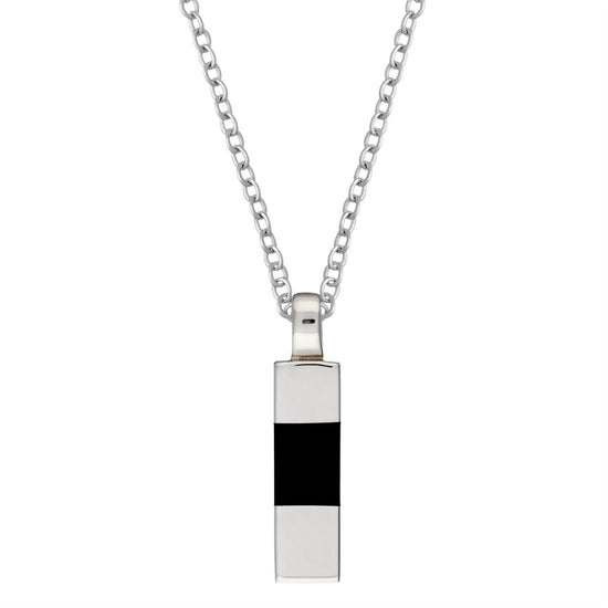 Sterling Silver Black Onyx Contemporary Rectangle Bar Pendant Necklace