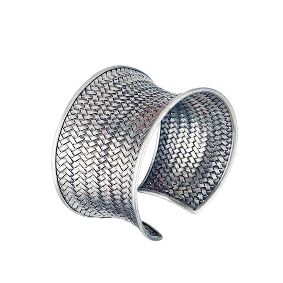 Karen Hill Tribe Silver Extra Wide Concave Woven Cuff Bangle