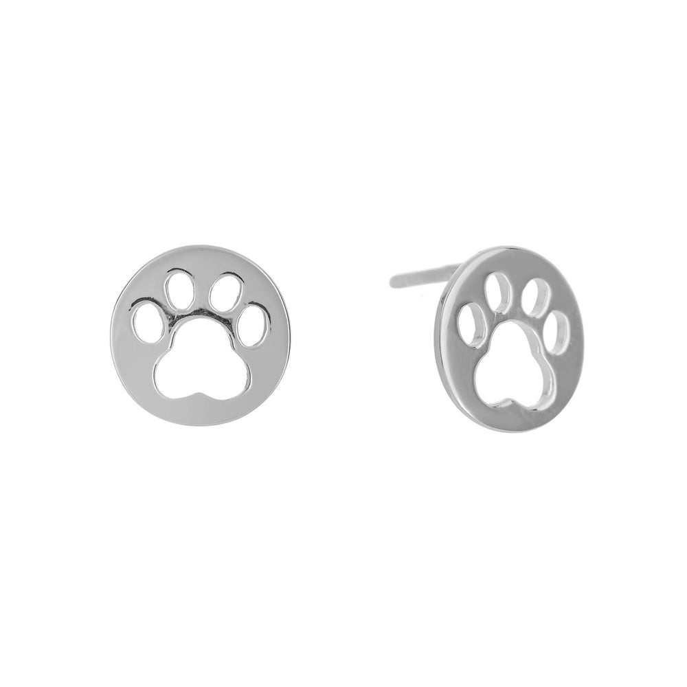 Sterling Silver Round Cut-Out Dog Cat Paw Stud Earrings Small Studs