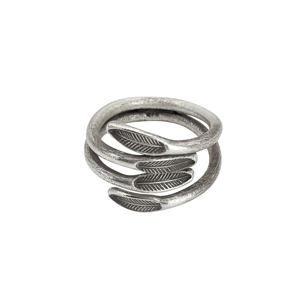 Karen Hill Tribe Silver Multilayer Wraparound Feather Leaf Ring