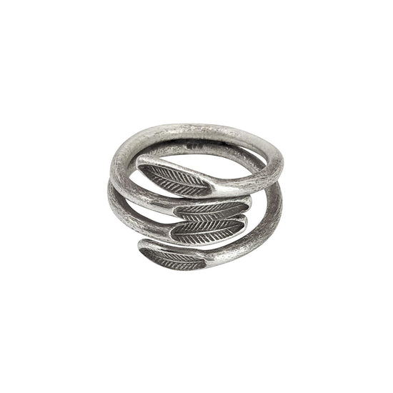 Karen Hill Tribe Silver Leaf Wraparound Ring - Feather Multi-Band