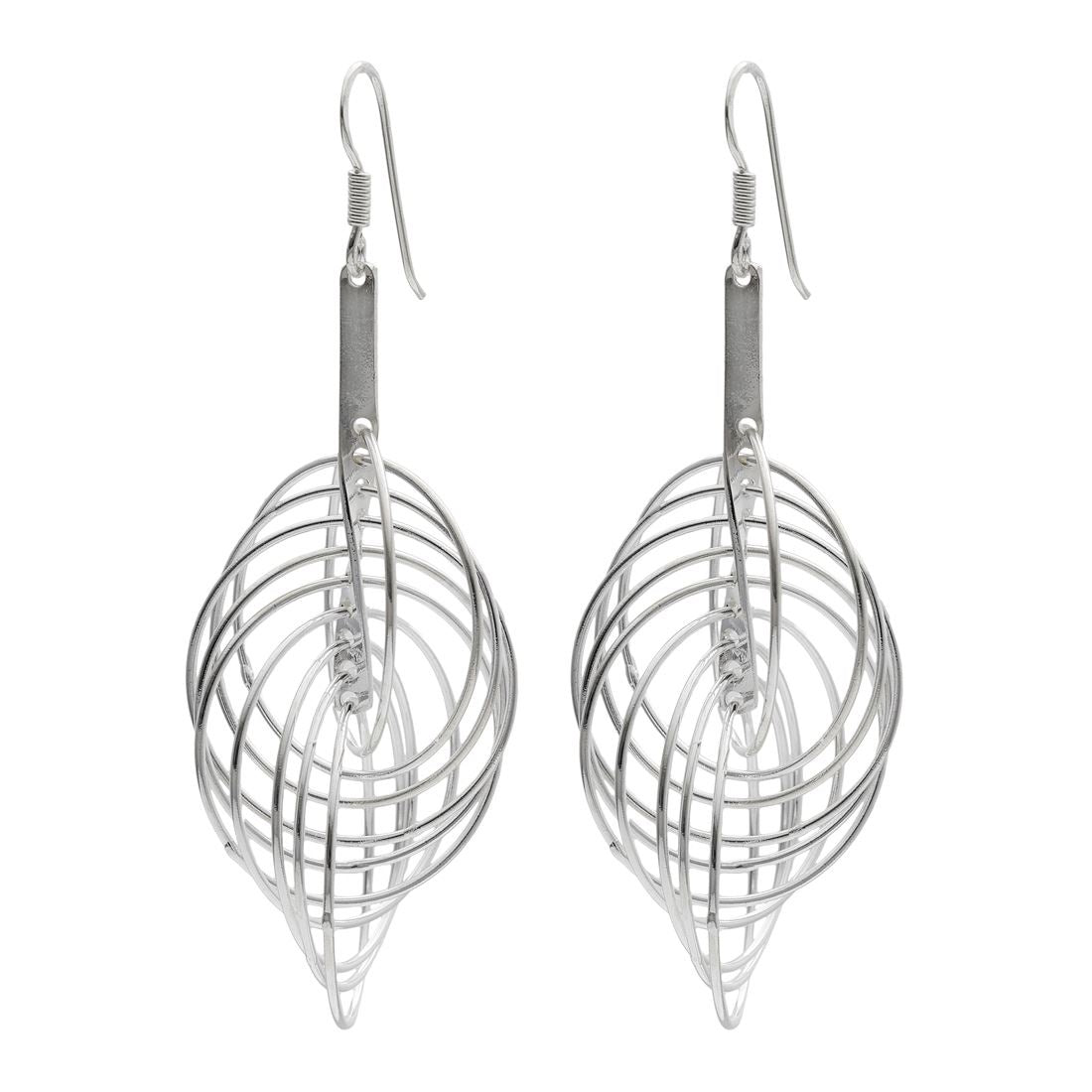 Sterling Long Modern Interlocking Multi Circle Dangle Earrings