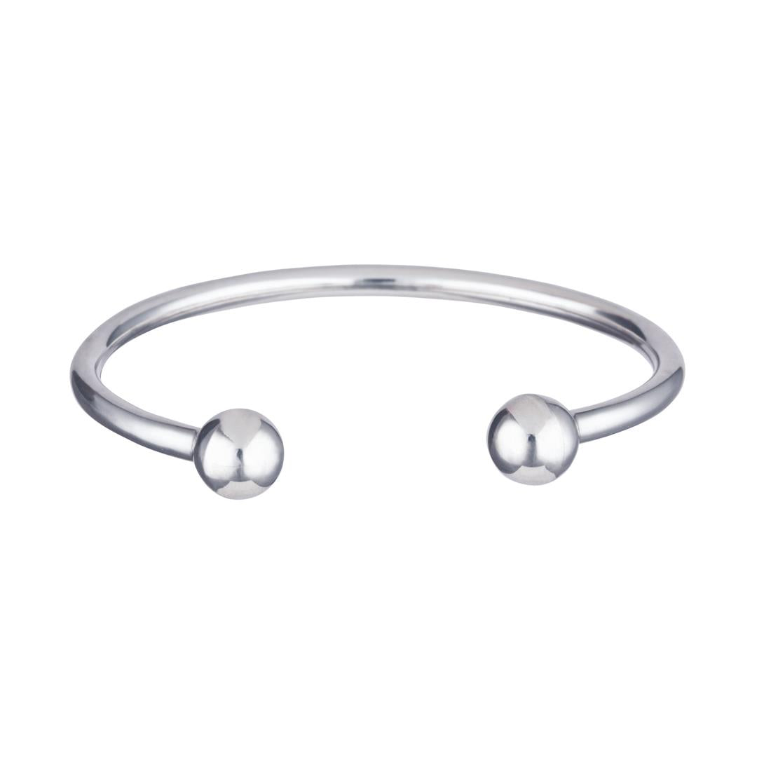 Sterling silver torque bangle — chunky round tube design with polished ball ends