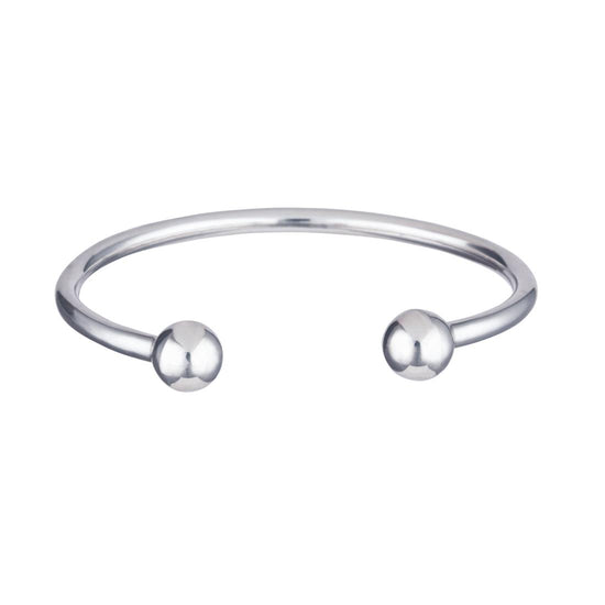 Sterling silver torque bangle — chunky round tube design with polished ball ends