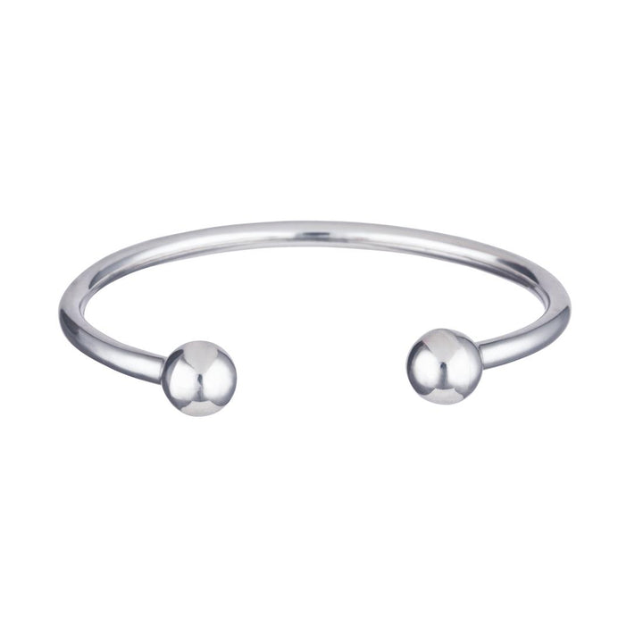 Sterling silver torque bangle — chunky round tube design with polished ball ends
