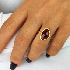 
                  
                    Brushed Gold Plated Sterling Silver Irregular Purple Amethyst Ring
                  
                