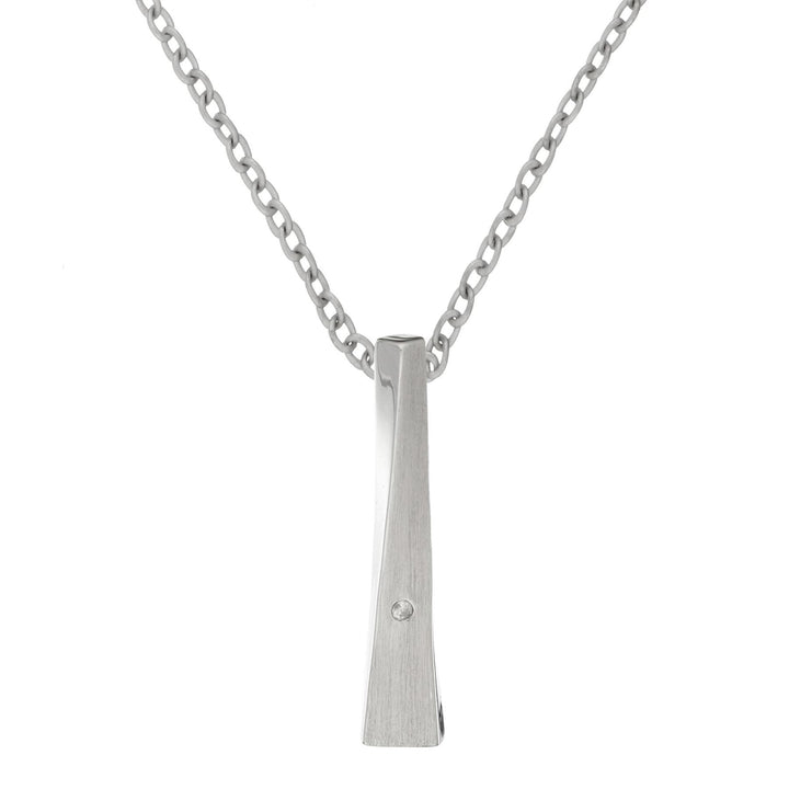 Satin Sterling Silver Diamond Bar Pendant Necklace - Silverly